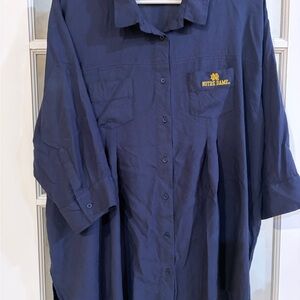 Notre Dame Women's or Men’s Blue Button Down Shirt 3/4 Sleeves Very Lightweight
